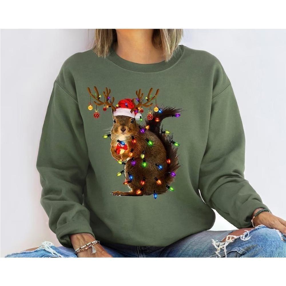 Christmas Squirrel Lights Holiday Graphic Sweatshirt